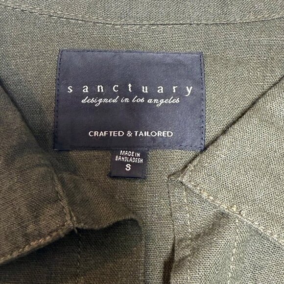 Sanctuary Womens Olive Green Belted Utility Jacket S Linen Blend  Pockets - Picture 3 of 6